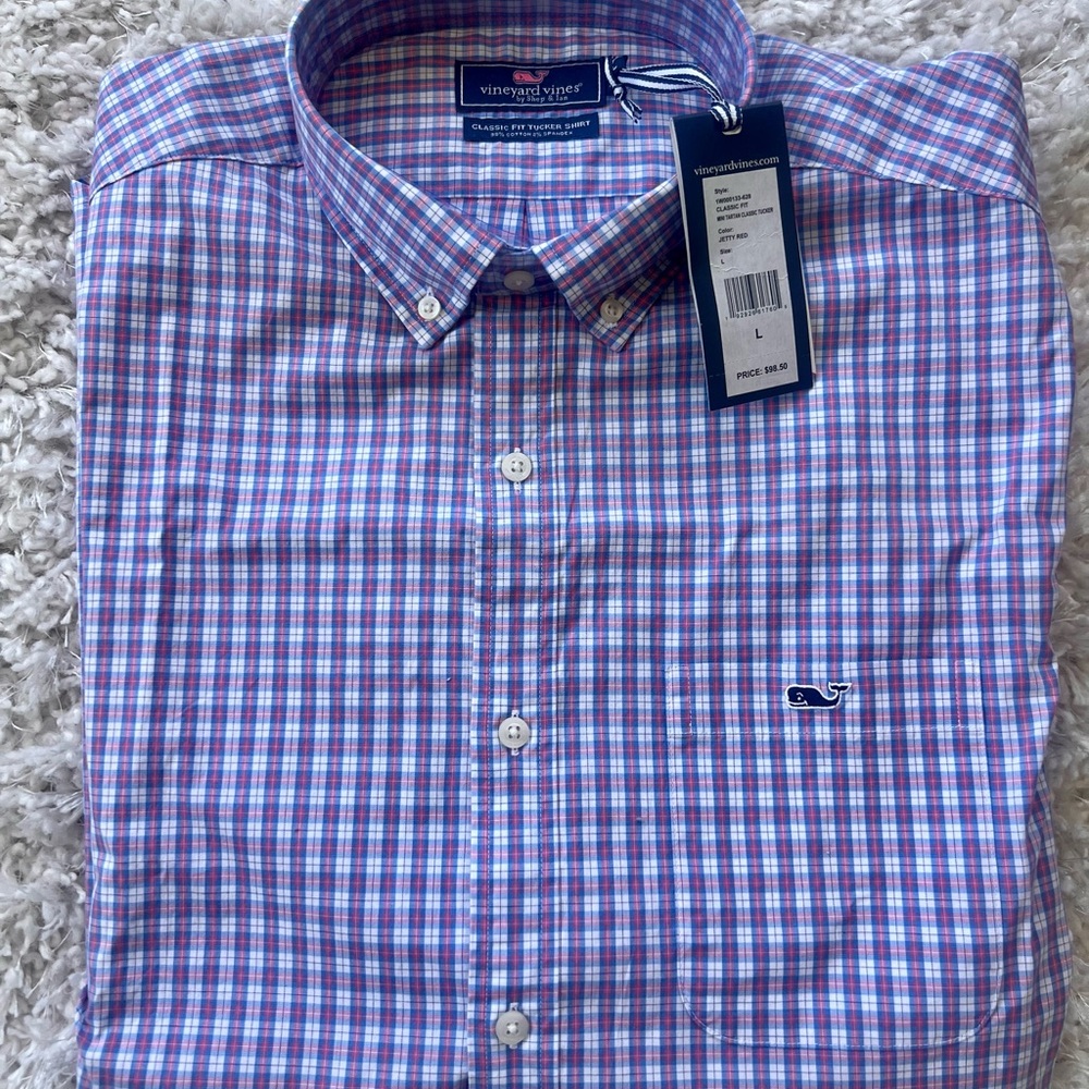Vineyard Vines L Men's Red/Blue Checkered Shirt, Classic Fit